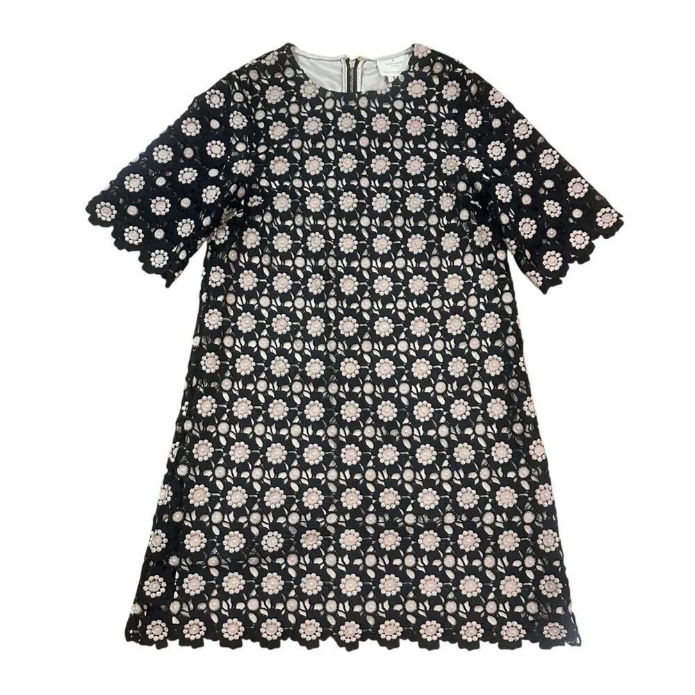 Kate Spade Black Pink Flower Lace Shift Dress Size 2